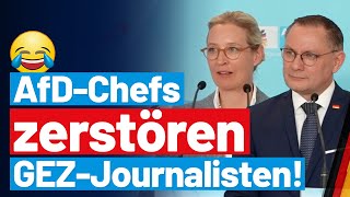 Hätte er besser nicht gefragt 😂 Alice Weidel und Tino Chrupalla kontern BRJournalisten perfekt [upl. by Screens685]