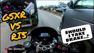 DEADLY CLOSE CALL  SUZUKI GSXR VS YAMAHA R15 V3 BS4 INDIAN  HIGHWAY FRIENDLY RACE [upl. by Mauceri]