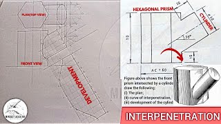 DEVELOPEMENT OF A CYLINDER INTERPENETRATING AN HEXAGONAL PRISM AND THE CURVE OF INTERSECTION [upl. by Grounds]