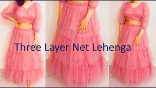 DIY How To Make Three Layer Net LehengaFreel LehengaSkirt3 लेयर लेहेंगा बनाने का आसान तरीका I [upl. by Ahsilrae]