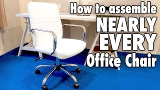 How to assemble nearly every OFFICE CHAIR  White bonded leather Costco furniture [upl. by Eachern715]