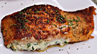 SUPER Creamy Spinach STUFFED Salmon Recipe [upl. by Nolyag]