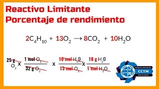 Cálculo con los reactivos limitante y en exceso Porcentaje de rendimiento y cantidad sin reaccionar [upl. by Treulich]