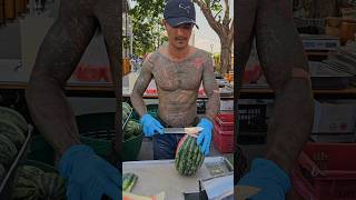 Delicious watermelon cut by a former gangster  Fruit Cutting Skills [upl. by Lapides]