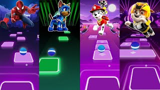 Mighty Pups  Spiderman🆚 CHase🆚 Marshal 🆚 Rubble  PAW Patrol 🎶 Tiles Hop EDM Rush [upl. by Ula]