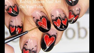 Red Heart Nails for Beginners  Easy Valentines Day Nail Art [upl. by Norm]