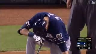 Christian Yelich season ending injury fractured kneecap [upl. by Adanama]