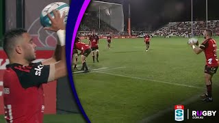 Halfback Bryn Hall throws into lineout vs Highlanders [upl. by Leilani743]