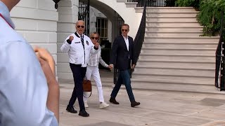 Biden departs White House wearing USA Olympic team jacket  VOA News [upl. by Aronoh915]