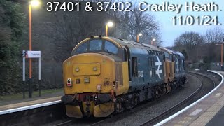 Trundling Tractors down the Dark Side 37401 amp 37402 Cradley Heath 110124 [upl. by Goat]