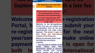 Ignou Re Registration Last date extended July 2024 session [upl. by Nailil]