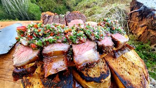 Menwiththepot Steak 🥩 with chimichurri sauce served with crunchy toasted bread 🥖 ASMR cooking 🔥 [upl. by Cinom]