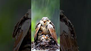 Under Her Wings Sparrow Guards Chicks from Downpour mother birds falcon rain [upl. by Coben]