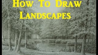 How To Draw Landscapes Trees Grass Foliage Water Using Graphite pencils [upl. by Friederike]