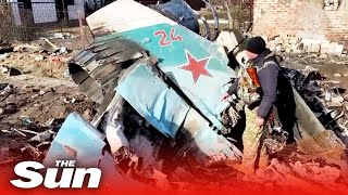 Destroyed Russian Sukhoi fighter jet found amid debris in Chernihiv Ukraine [upl. by Jessalyn257]