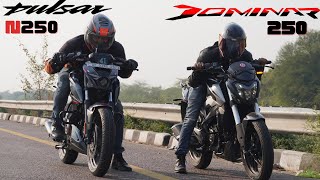 Bajaj Dominar 250 vs Bajaj Pulsar N250 Performance Test [upl. by Airdnna]