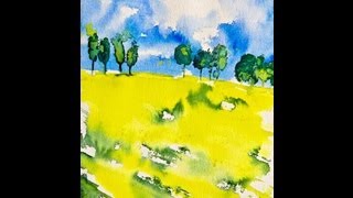 Aquarellmalerei Tutorial Landschaft mit leuchtend gelbem Rapsfeld unter blauem Himmel [upl. by Ungley]