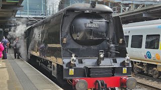 SR Light Pacific 462 No 34067 Tangmere at Leeds Station with The Waverley 07072024 [upl. by Ait649]