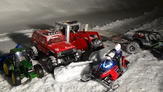 Rc snowmobile polaris rushrc tractor with snow blowertruck snow plowing and tractor snow plowing [upl. by Steere]