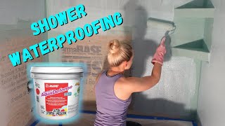 DIY Waterproofing Tub Shower Walls – Mapei AquaDefense Mudroom amp Bathroom Episode 2 [upl. by Etirugram377]