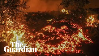 DR Congo volcano thousands flee as Mount Nyiragongo lava flows destroy homes [upl. by Auqcinahs]