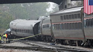 Amtrak crash Amtrak collides with parked freight train due to wrongly positioned switch  TomoNews [upl. by Milas]