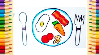 Breakfast food drawing how to draw step by step  Hania Horia Fun [upl. by Oiratnom695]