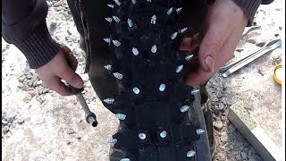 STUDDING A DIRT BIKE FRONT TIRE  HOW TO MAKE WINTER TIRES FOR SNOW AND ICE  RABACONDA TIRE CHANGE [upl. by Darees]