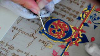 Medieval Manuscript Reproduction Part 5a Painting an illuminated letter [upl. by Yeldua901]