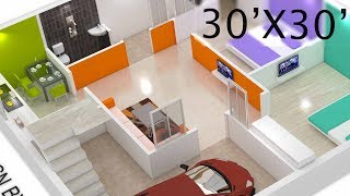 30X30 House plan 3d view by nikshail [upl. by Lody]