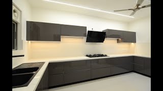 Premium Lacquered Glass Glaks Hafele Blum Kitchen at House of Hiranandani Devanahalli Bangalore [upl. by Adnak]