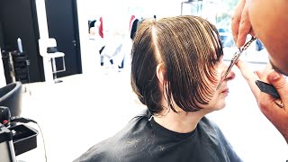 AMAZING ANTI AGE HAIRCUT  SHORT LAYERED BOB WITH BANGS [upl. by Brookes649]