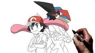 How To Draw Ash amp Grininja  Step By Step  Pokemon [upl. by Ahsrat]