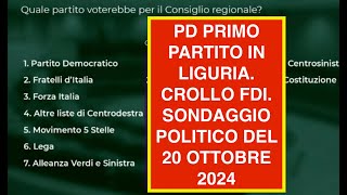 PD PRIMO PARTITO IN LIGURIA CROLLO FDI SONDAGGIO POLITICO DEL 20 OTTOBRE 2024 [upl. by Oshinski503]