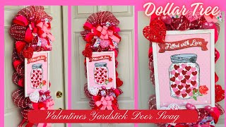 EASY YARDSTICK DOOR SWAG  WREATH DIY  DOLLAR TREE CRAFTS  VALENTINES DAY DECOR MESH WREATH [upl. by Etta]