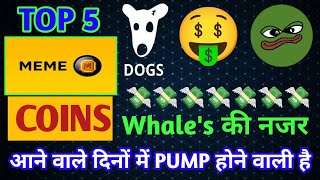 🟢Top 5 Memecoins जो Pump होने की तयारी कर रही है 🤑 जल्दी पकड़ो 500₹ को लाखों करेगा 🤯 Memecoins📈 [upl. by Annaeed]