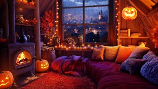 Cozy Autumn Ambience 🍁  Crackling Fireplace amp Pumpkin Glow  Relax Sleep amp Study with Fall Vibes [upl. by Fogarty]