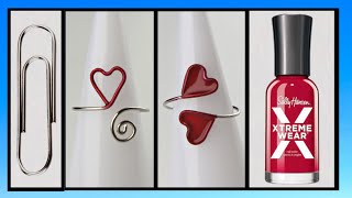 Red Nail Polish Heart Paperclip Ring Wire Jewelry Making Tutorial [upl. by Lebasile]