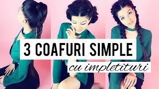 3 COAFURI SIMPLE CU IMPLETITURI  COAFURI DE FACUT ACASA HD [upl. by Neersin]