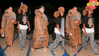 KIM KARDASHIAN AND HER DAUGHTER NORTH WEST WERE SEEN LEAVING A LATE DINNER AT NOBU IN MALIBU [upl. by Orenid]