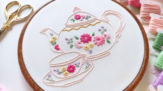 Tea pot hand embroidery  Kettle embroidery design  Modern embroidery  Infinite thread arts [upl. by Eenrahc]