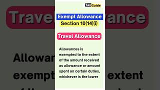 Section 1014i Exempt travelling allowance  Travelling  Conveyance Allowance exemption shorts [upl. by Martin]