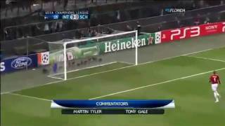 Stankovic distance Goal Inter  Schalke 05042011 HD [upl. by Aihsotan987]