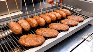 Cheese Hamburger Steak Dipping in BBQ Sauce Tteokgalbi  Korean Street Food [upl. by Hutchings176]