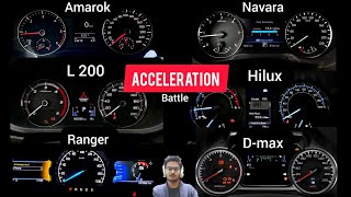 Amarok Vs Ford Ranger Vs Mitsubishi L200 Vs Nissan Navara Vs Isuzu Dmax Vs Hilux acceleration test [upl. by Delaryd]