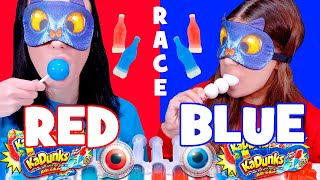 ASMR Blue VS Red Candy Race Challenge With Closed Eyes Mukbang [upl. by Odrick]