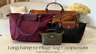 Longchamp Le Pliage Bag Comparisons Four Different Sizes [upl. by Bernadine]