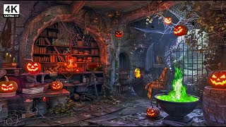 Cozy Autumn Witchs Lair Halloween Ambience  Spells amp Magic Potions  No midroll Ads [upl. by Elletsirhc]