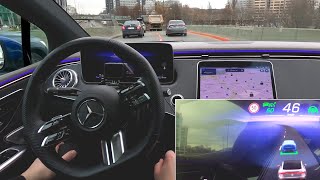 Mercedes EQE 350 DISTRONIC Active Distance Assist with Steering Assist Traffic jam highway driving [upl. by Suzie]