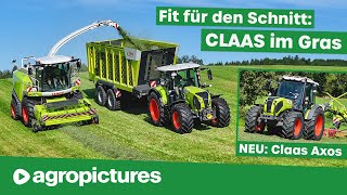 Neue Claas Traktoren im Einsatz bei der Futterernte mit Mähwerk Zetter Schwader und Fliegl Cargos [upl. by Mellicent]